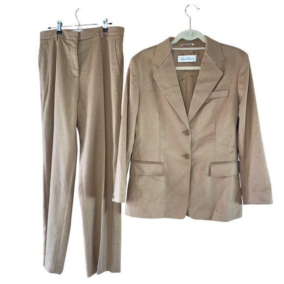 Max Mara Womens 100% Camel Hair Pant Suit Size 12 Corda Relaxed Classic - Picture 14 of 16